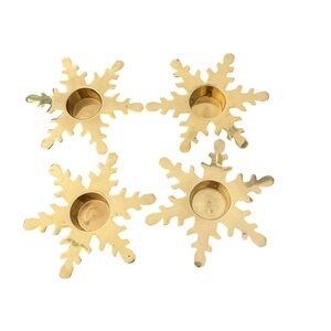Set of 4 Gold Tone Snow Flake Tea Light Candle Holders